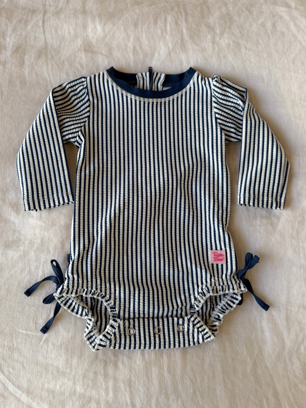 Ruffle Butts Infant Long Sleeve Striped One Piece Rash Guard Swimsuit 6-12 Mo